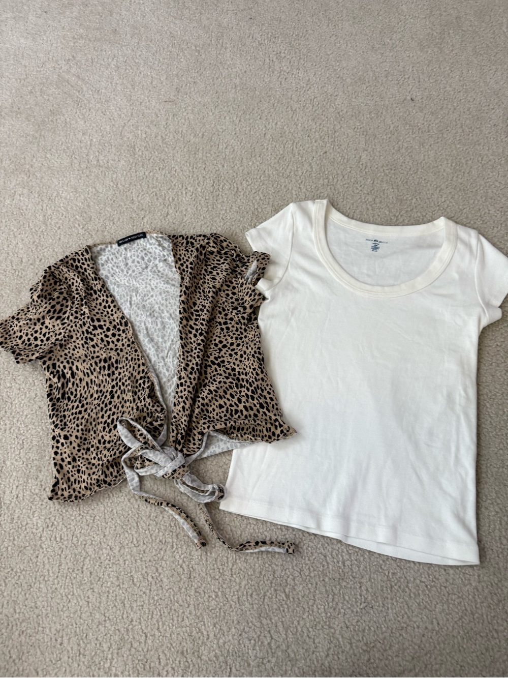 Brandy Melville Cream Tee with Tan Leopard Wrap Top Set